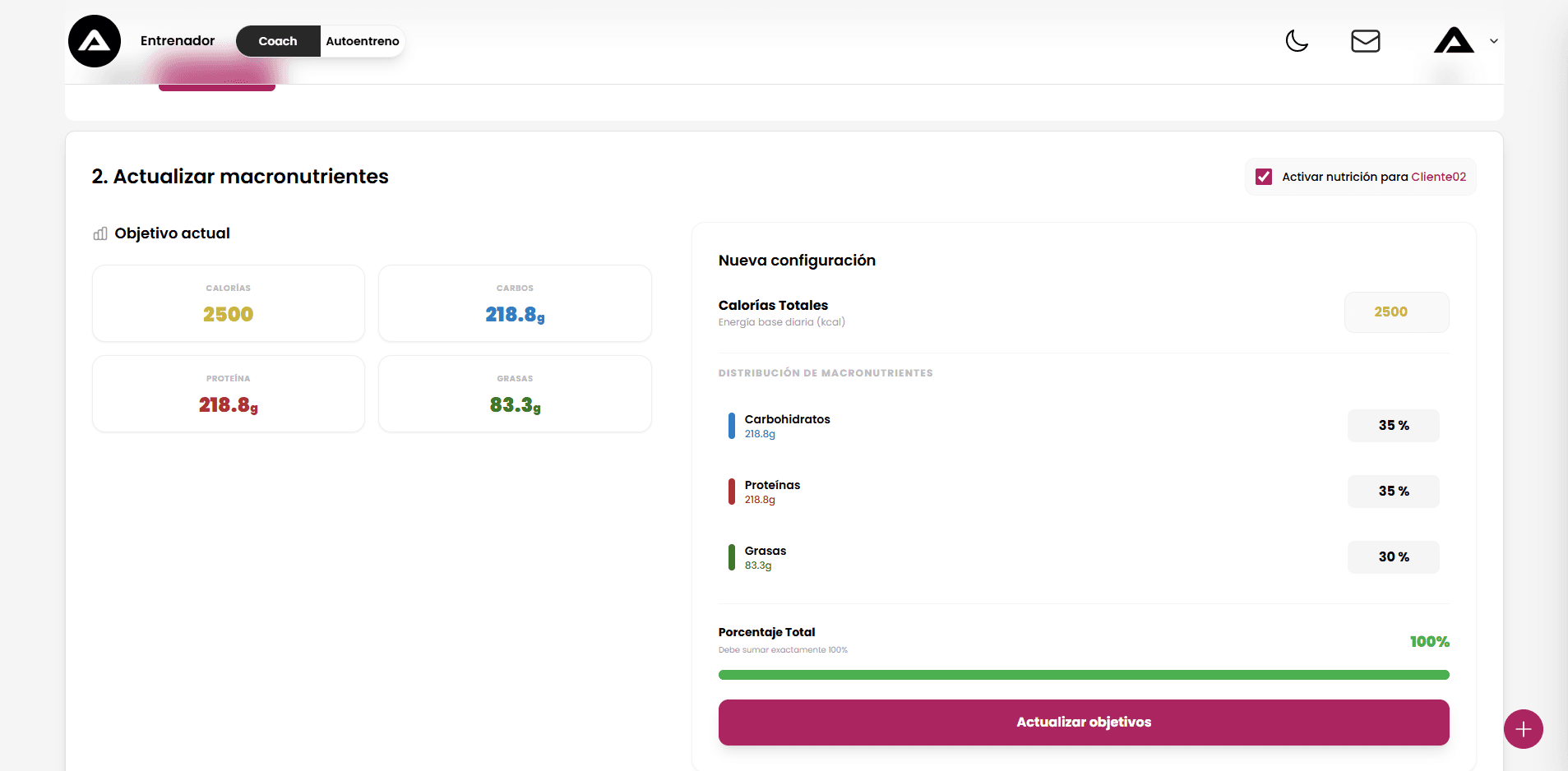 Interfaz de asignación de macros para el entrenador