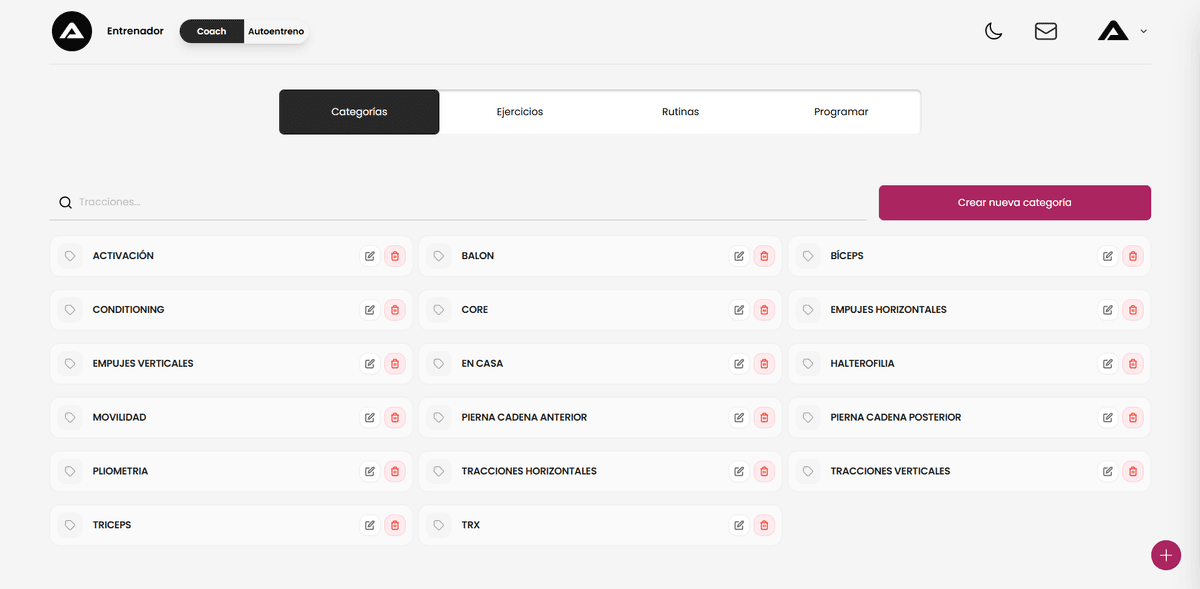 Categorías de ejercicios