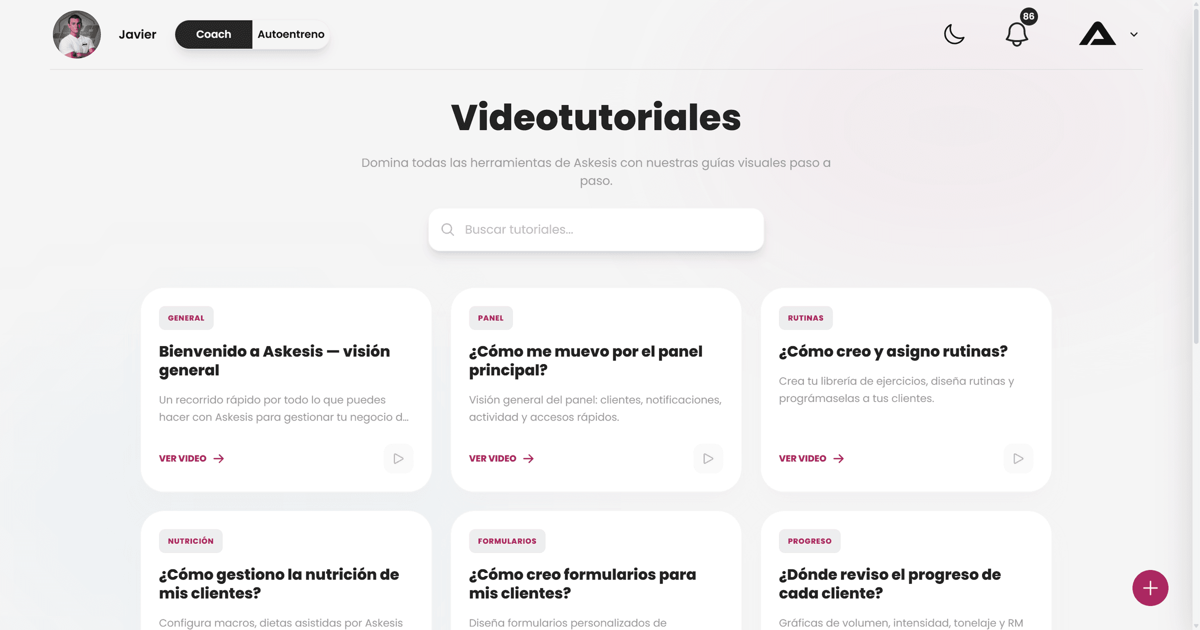 Sección de ayuda y tutoriales