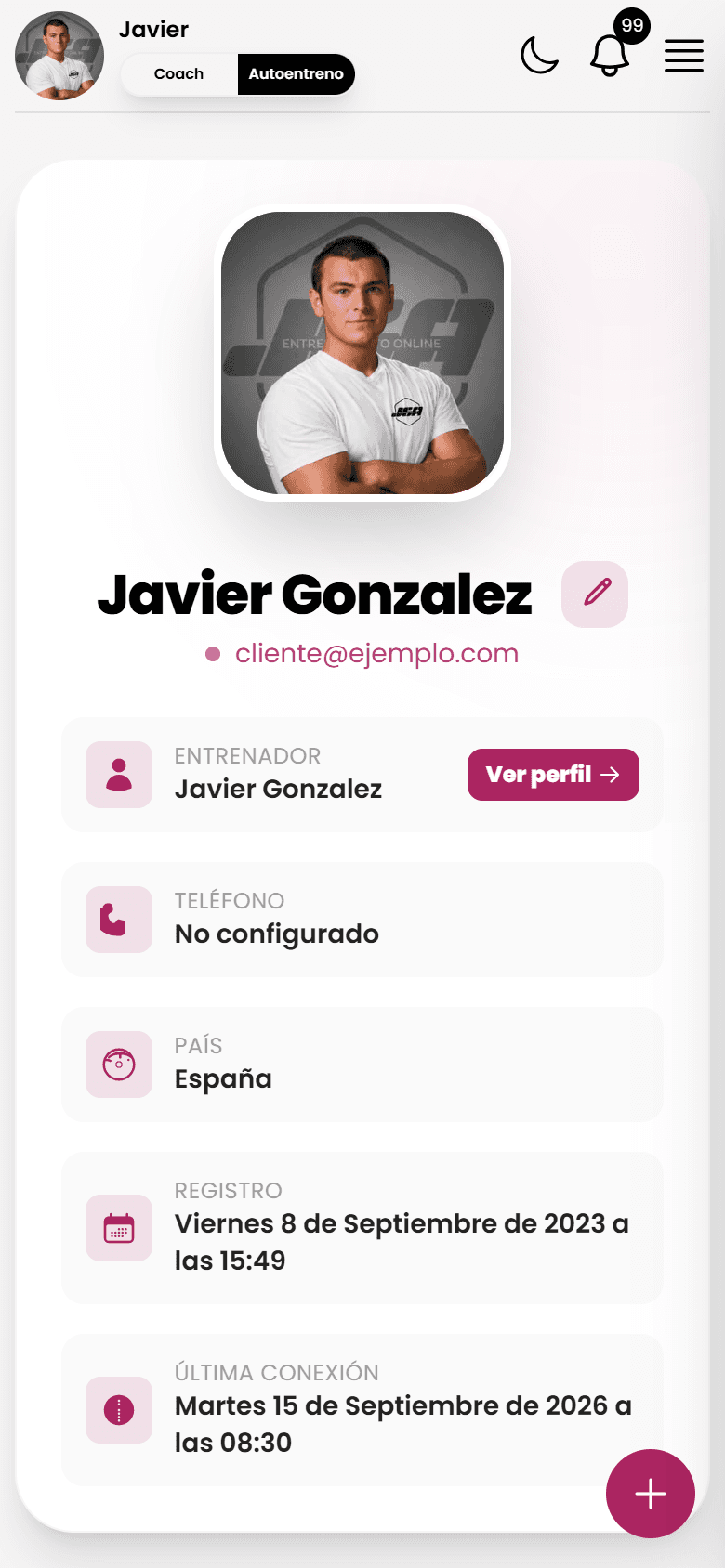 Sección de perfil y ficha del cliente