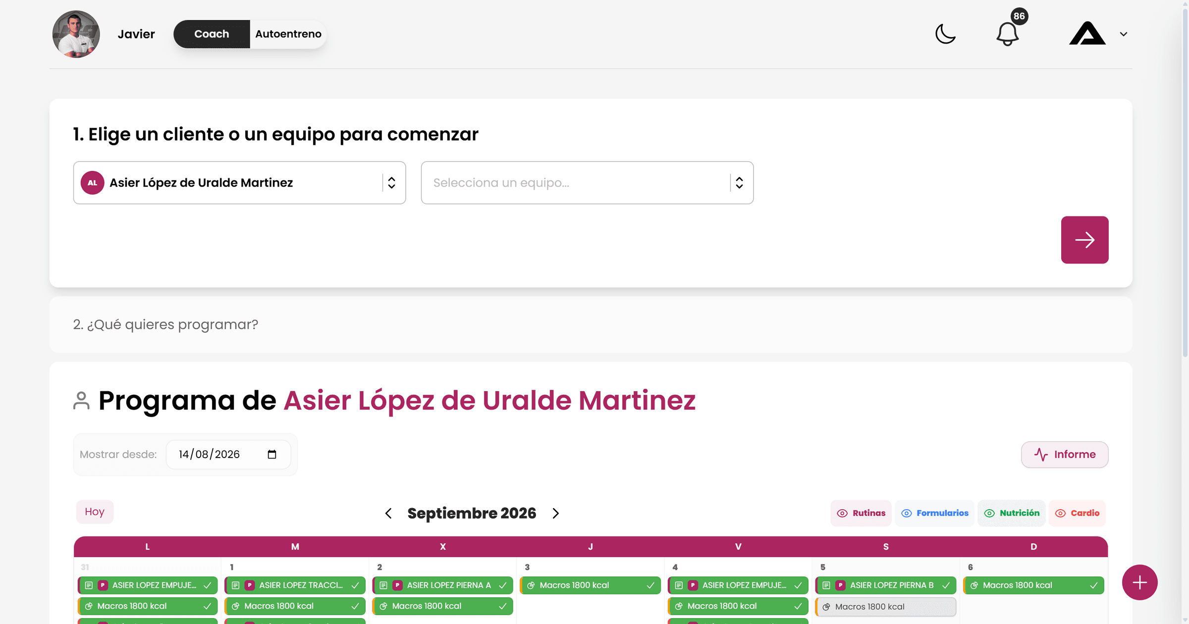 Interfaz de asignación de macros para el entrenador